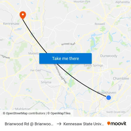 Briarwood Rd @ Briarwood Hills to Kennesaw State University map