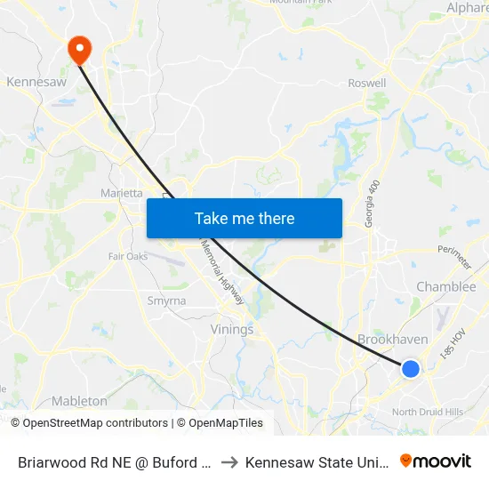Briarwood Rd NE @ Buford Hwy NE to Kennesaw State University map