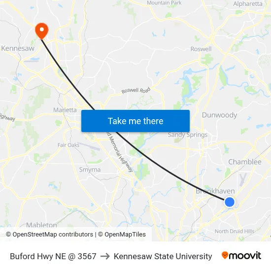 Buford Hwy NE @ 3567 to Kennesaw State University map