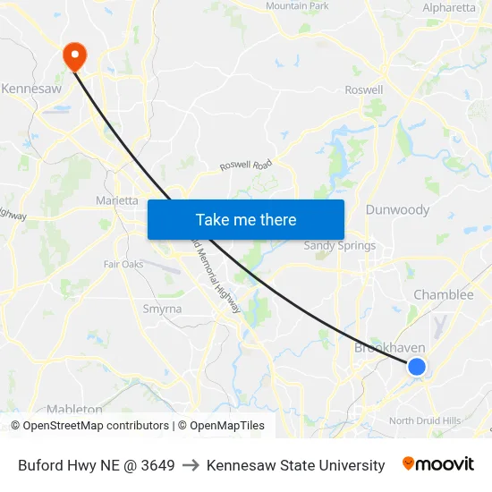 Buford Hwy NE @ 3649 to Kennesaw State University map