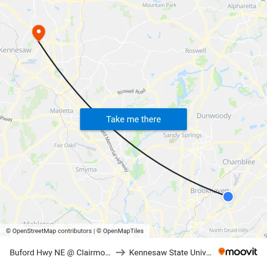 Buford Hwy NE @ Clairmont Ter to Kennesaw State University map