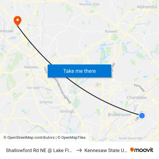 Shallowford Rd NE @ Lake Flair Cir NE (N) to Kennesaw State University map
