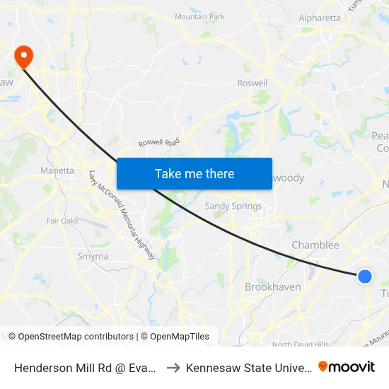 Henderson Mill Rd @ Evans Rd to Kennesaw State University map