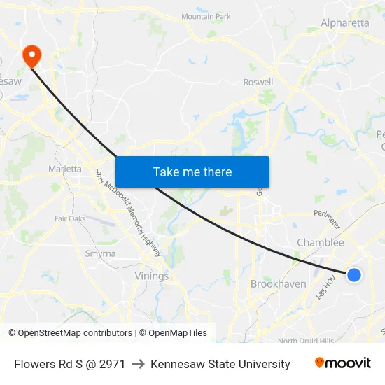 Flowers Rd S @ 2971 to Kennesaw State University map