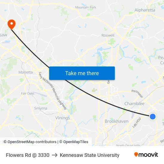 Flowers Rd @ 3330 to Kennesaw State University map