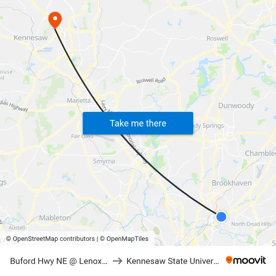 Buford Hwy NE @ Lenox Rd to Kennesaw State University map