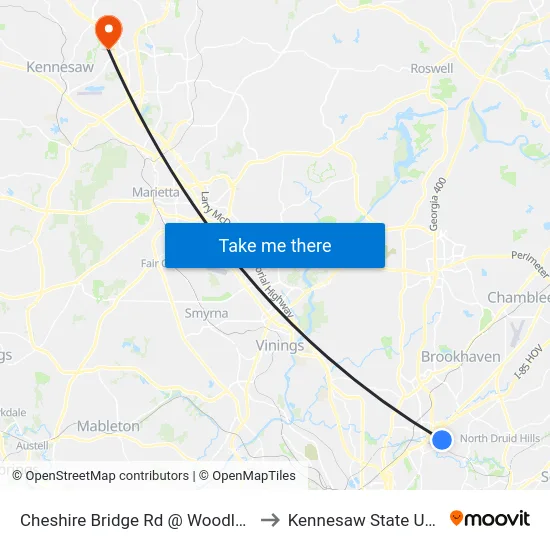 Cheshire Bridge Rd @ Woodland Ave NE to Kennesaw State University map