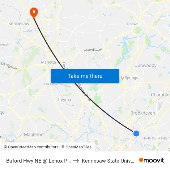 Buford Hwy NE @ Lenox Pointe to Kennesaw State University map