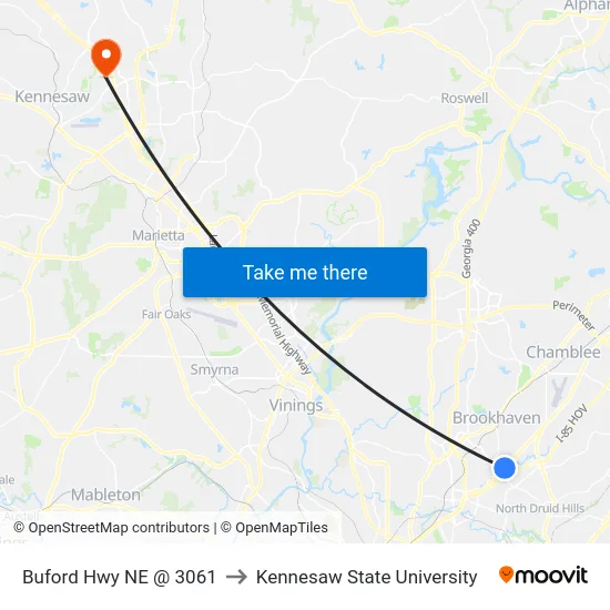 Buford Hwy NE @ 3061 to Kennesaw State University map