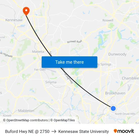 Buford Hwy NE @ 2750 to Kennesaw State University map
