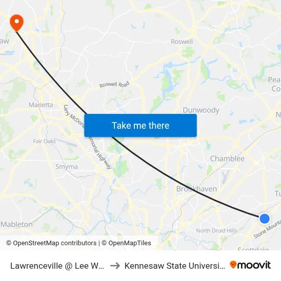 Lawrenceville @ Lee Way to Kennesaw State University map