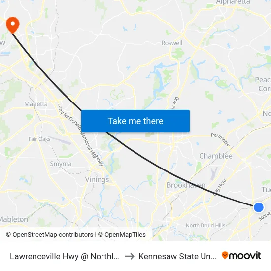 Lawrenceville Hwy @ Northlake Pkwy to Kennesaw State University map