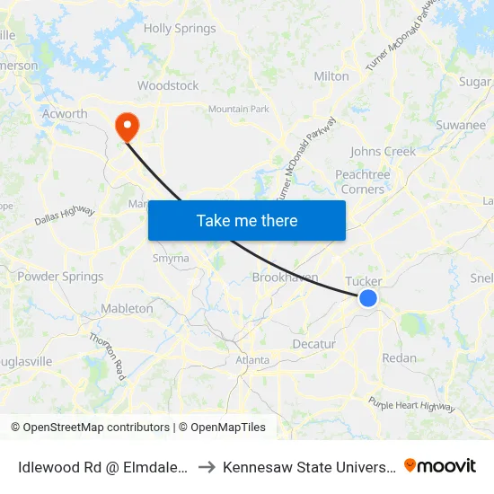 Idlewood Rd @ Elmdale Dr to Kennesaw State University map
