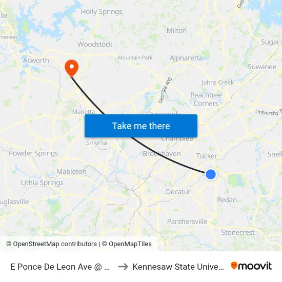E Ponce De Leon Ave @ 5130 to Kennesaw State University map
