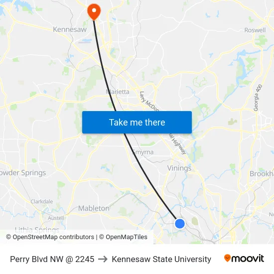 Perry Blvd NW @ 2245 to Kennesaw State University map