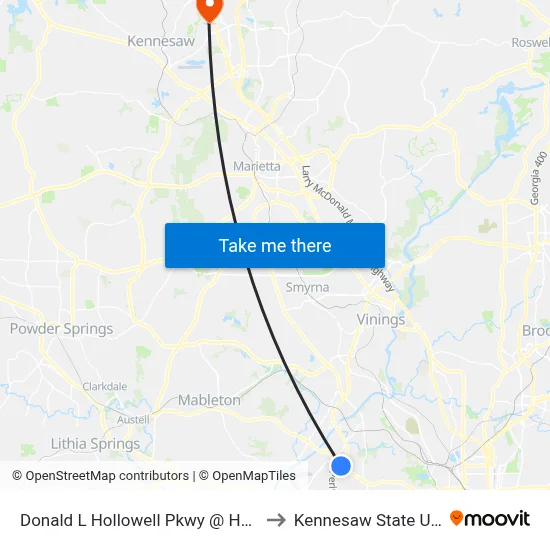 Donald L Hollowell Pkwy @ Harwell Rd NW to Kennesaw State University map