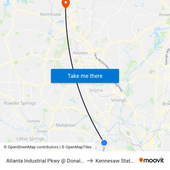 Atlanta Industrial Pkwy @ Donald L Hollowell Pkwy to Kennesaw State University map
