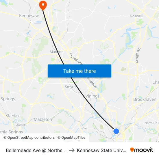 Bellemeade Ave @ Northside Dr to Kennesaw State University map