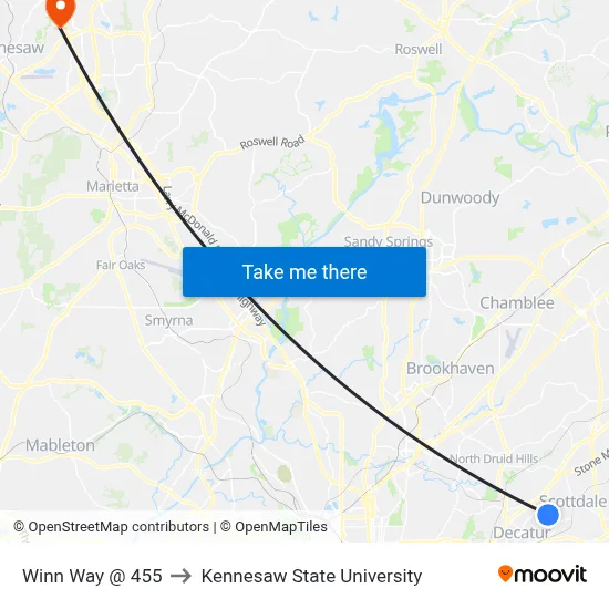 Winn Way @ 455 to Kennesaw State University map