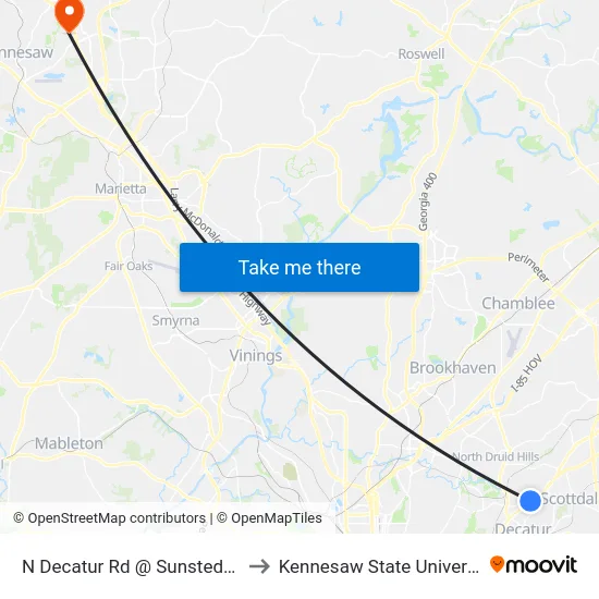 N Decatur Rd @ Sunstede Dr to Kennesaw State University map