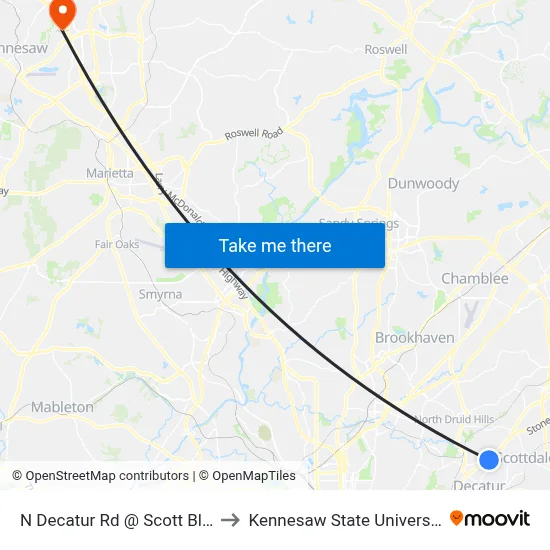 N Decatur Rd @ Scott Blvd to Kennesaw State University map