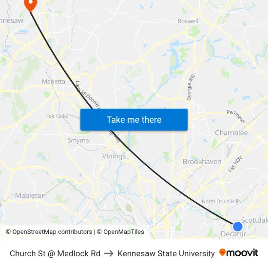 Church St @ Medlock Rd to Kennesaw State University map