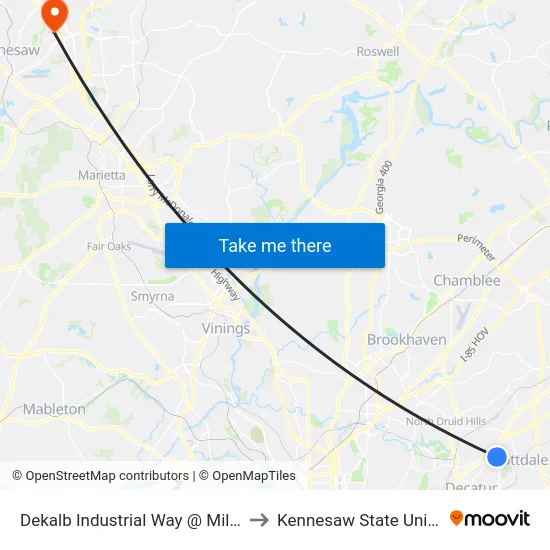 Dekalb Industrial Way @ Milscott Dr to Kennesaw State University map