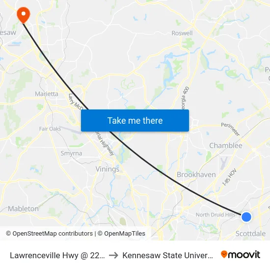 Lawrenceville Hwy @ 2295 to Kennesaw State University map