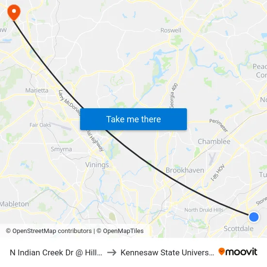 N Indian Creek Dr @ Hill St to Kennesaw State University map