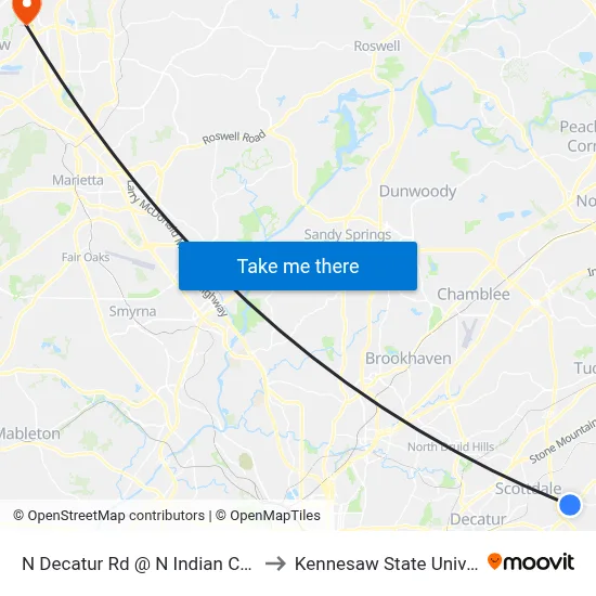 N Decatur Rd @ N Indian Creek Dr to Kennesaw State University map