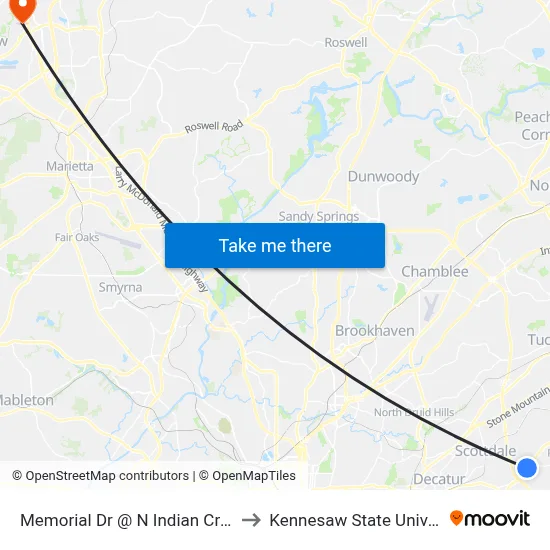 Memorial Dr @ N Indian Creek Dr to Kennesaw State University map