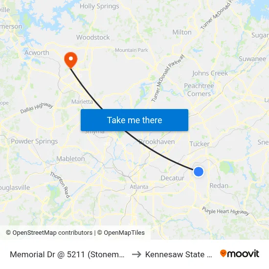 Memorial Dr @ 5211 (Stonemont Village Sc) to Kennesaw State University map