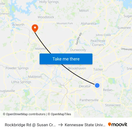 Rockbridge Rd @ Susan Creek Dr to Kennesaw State University map