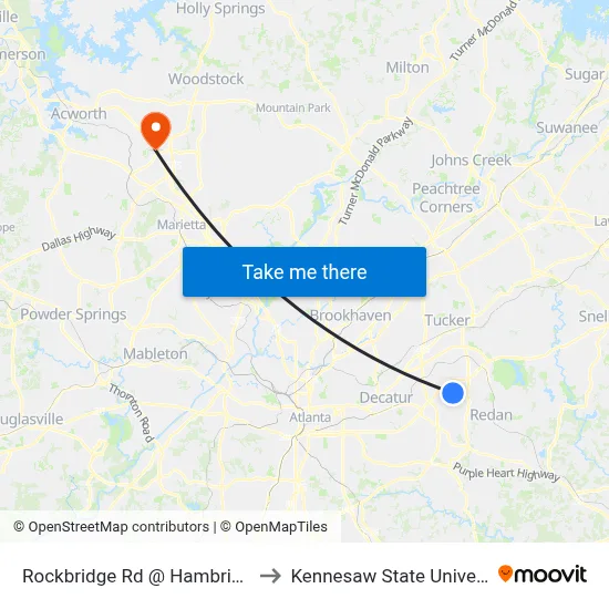 Rockbridge Rd @ Hambrick Rd to Kennesaw State University map