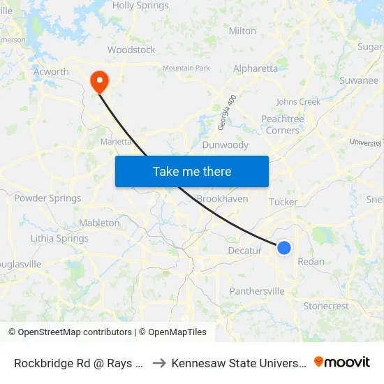 Rockbridge Rd @ Rays Rd to Kennesaw State University map