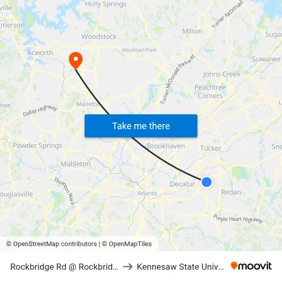 Rockbridge Rd @ Rockbridge Trl to Kennesaw State University map