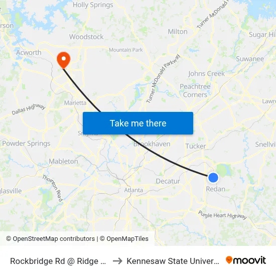 Rockbridge Rd @ Ridge Ave to Kennesaw State University map