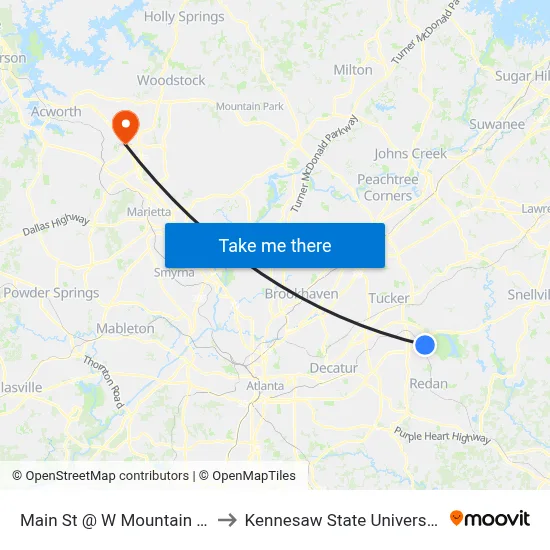 Main St @ W Mountain St to Kennesaw State University map