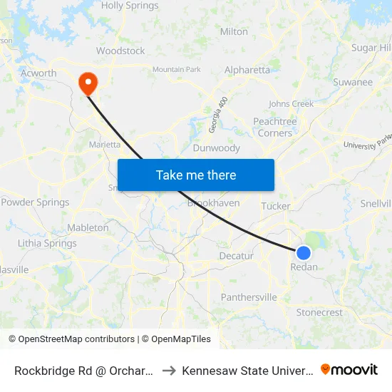 Rockbridge Rd @ Orchard Dr to Kennesaw State University map