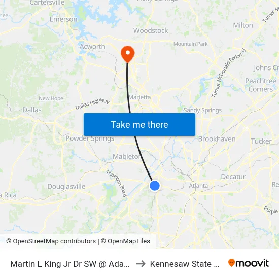 Martin L King Jr Dr SW @ Adamsville Dr SW to Kennesaw State University map