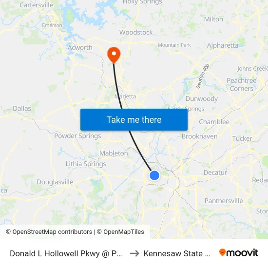 Donald L Hollowell Pkwy @ Peyton Ave NW to Kennesaw State University map