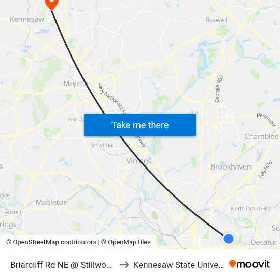 Briarcliff Rd NE @ Stillwood Dr to Kennesaw State University map