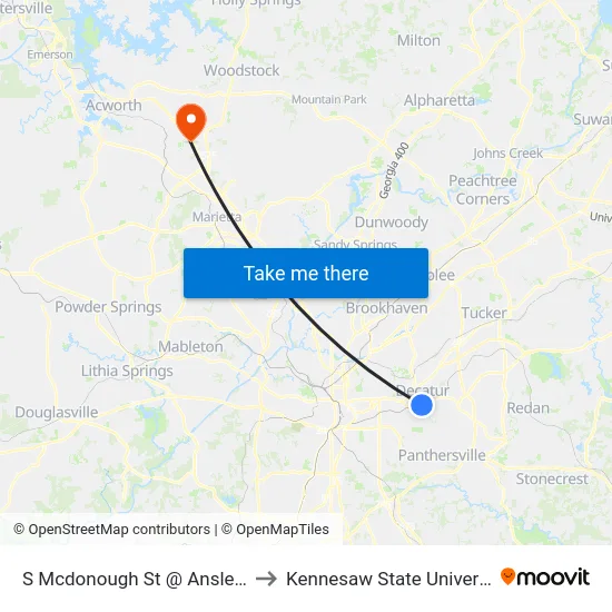 S Mcdonough St @ Ansley St to Kennesaw State University map