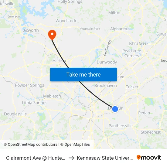 Clairemont Ave @ Hunter St to Kennesaw State University map