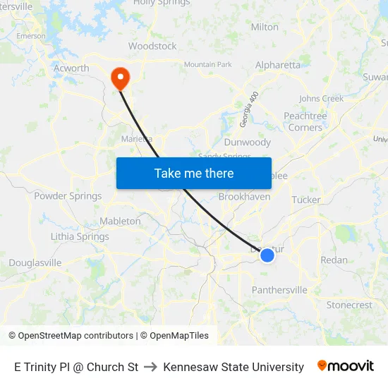 E Trinity Pl @ Church St to Kennesaw State University map