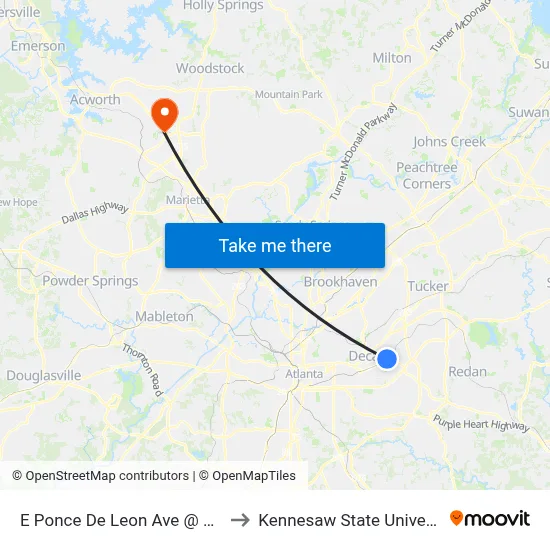 E Ponce De Leon Ave @ 2775 to Kennesaw State University map