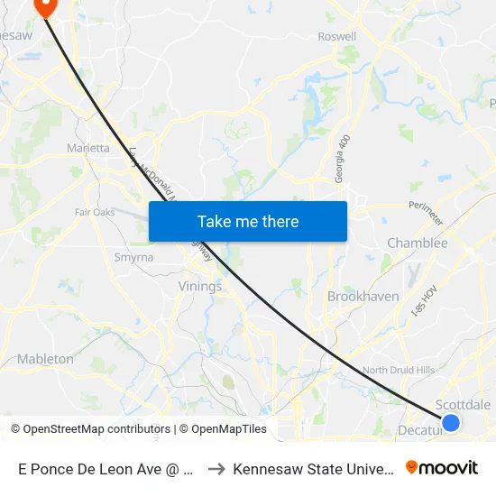 E Ponce De Leon Ave @ 2942 to Kennesaw State University map