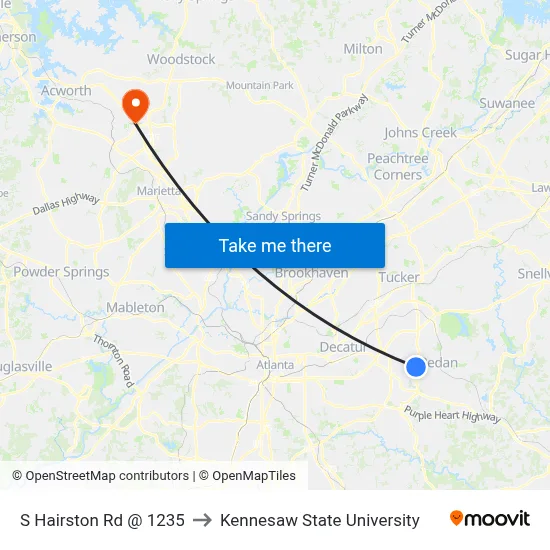S Hairston Rd @ 1235 to Kennesaw State University map