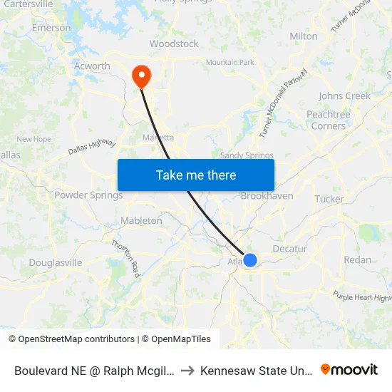 Boulevard NE @ Ralph Mcgill Blvd NE to Kennesaw State University map
