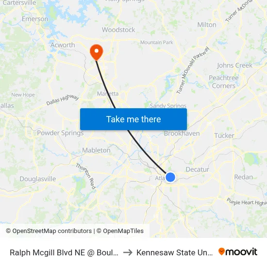 Ralph Mcgill Blvd NE @ Boulevard NE to Kennesaw State University map
